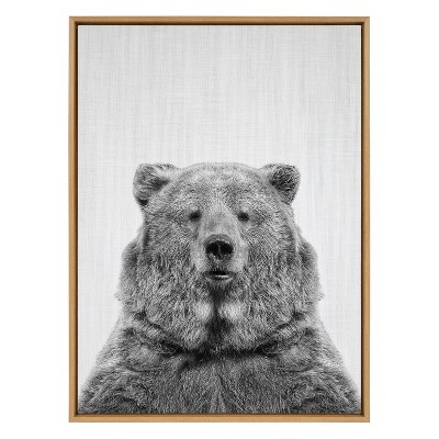 Natural Framed Bear Canvas Wall Art, 31.5x41.5