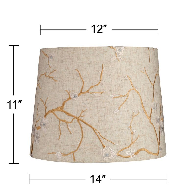 Springcrest Beige Plum Flower Embroidery Medium Drum Lamp Shade 12" Top x 14" Bottom x 11" Slant (Spider) Replacement with Harp and Finial, 5 of 7