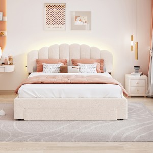 2 PCS Bedroom Sets, Queen Size Upholstered Wood Platform Bed with One Nightstand-ModernLuxe - 1 of 4