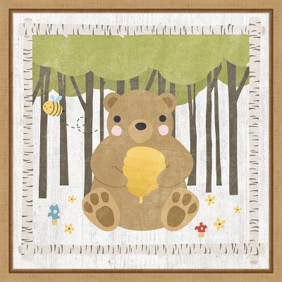 Amanti Art Woodland Hideaway Bear by Moira Hershey Canvas Wall Art Print Framed 16-in. x 16-in.