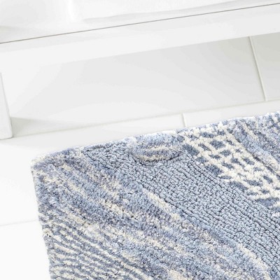 Blue and White Cotton Marble Wave Bath Rug 20" x 30"