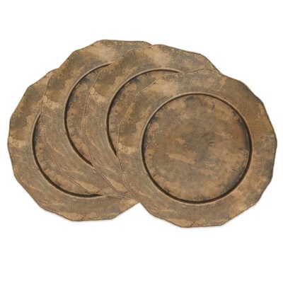 Gold Hammered Metal Scallop Edge Charger Plates, Set of 4