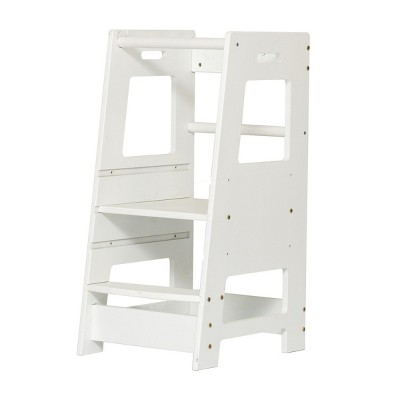 INFURNIC Ladders Toddler Standing Tower with Adjustable Height and Safety Rail for Kitchen and Bathroom Use, White, 35.43"*4.13"*19.69"