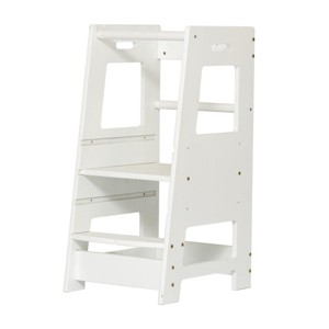 INFURNIC Ladders Toddler Standing Tower with Adjustable Height and Safety Rail for Kitchen and Bathroom Use, White, 35.43"*4.13"*19.69" - 1 of 4