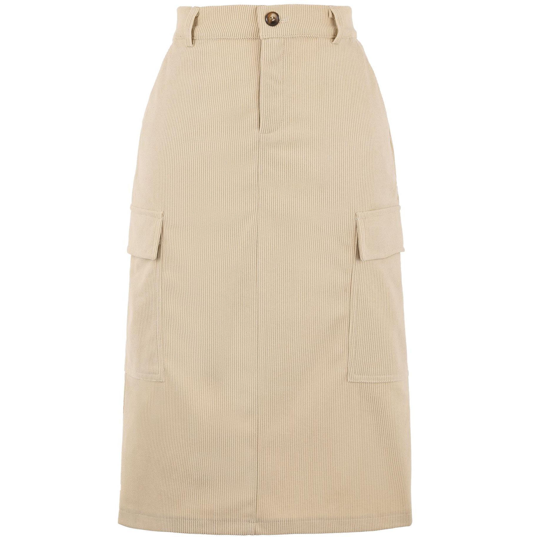 Allegra K Women's High Waisted Elastic Back Corduroy Midi Cargo Skirts with Pockets Medium Khaki
