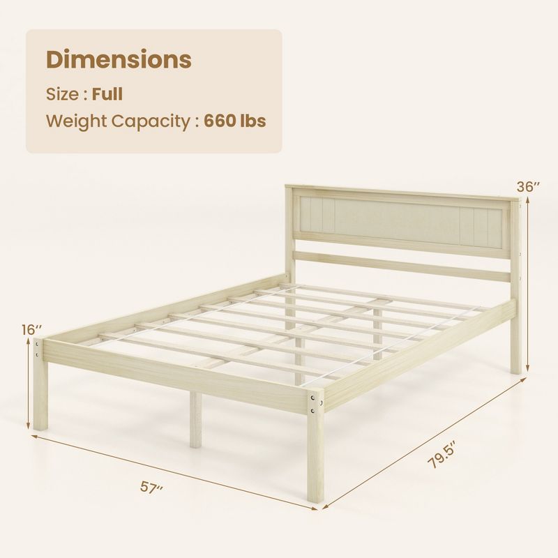 Costway Full/Queen/Twin Size Wooden Platform Bed Frame with Headboard Mattress Foundation Natural, 3 of 10