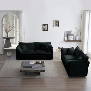 2 Pieces Upholstered Loveseat and Couch for Home Office Lounge and Living Room Beige Chenille - 1 of 4