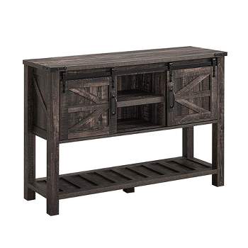 OKD Farmhouse Multifunctional Table with Sliding Barn Doors and Storage Shelves for Entryway, Living Room, Hallway, or Office