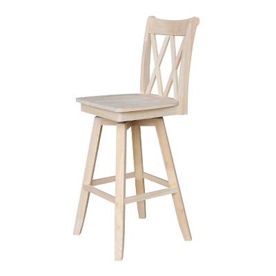 Brown Wood Swivel Bar Height Stool with Double X Back