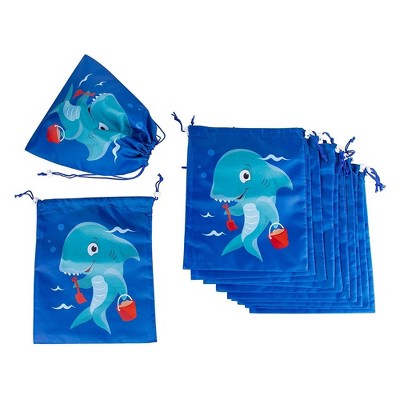 Blue Panda 12-Pack Blue Shark Drawstring Bags, Party Giveaway Gift Treat Bags for Kids