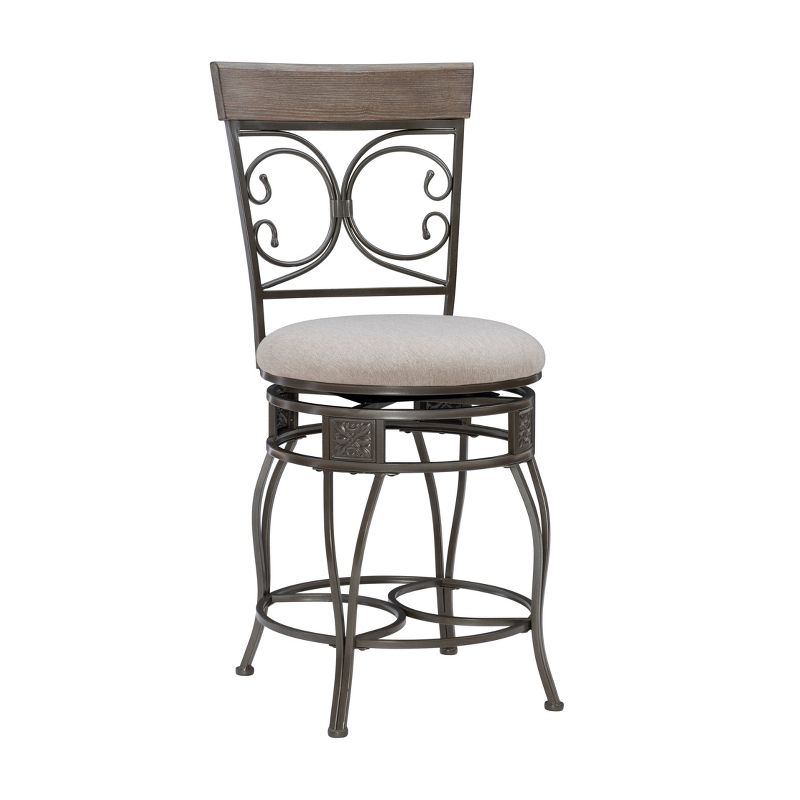 Nora Big and Tall Swivel Faux Leather Counter Height Barstool Pewter - Powell, 1 of 13