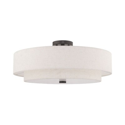 English Bronze Double Drum Semi-Flush Mount Light