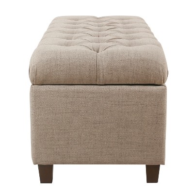 Tan Tufted Storage Ottoman Bench with Hinged Lid