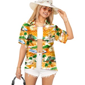 HAPPY BAY Button Down Shirt for Women Casual Beach Party Summer Short Sleeve Vacation Tops Button Up Hawaiian Shirts Blouses for Women - 1 of 4