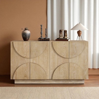 56" 4-Door Wood Sideboard Buffet Cabinet with Adjustable Shelves and Semi-Circular Handles, Storage Cabinet for Dining Room, Kitchen, or Living Room