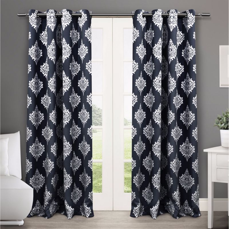 Set of 2 / Pair Medallion Blackout Thermal Grommet Top Window Curtain Panels Exclusive Home, 1 of 9