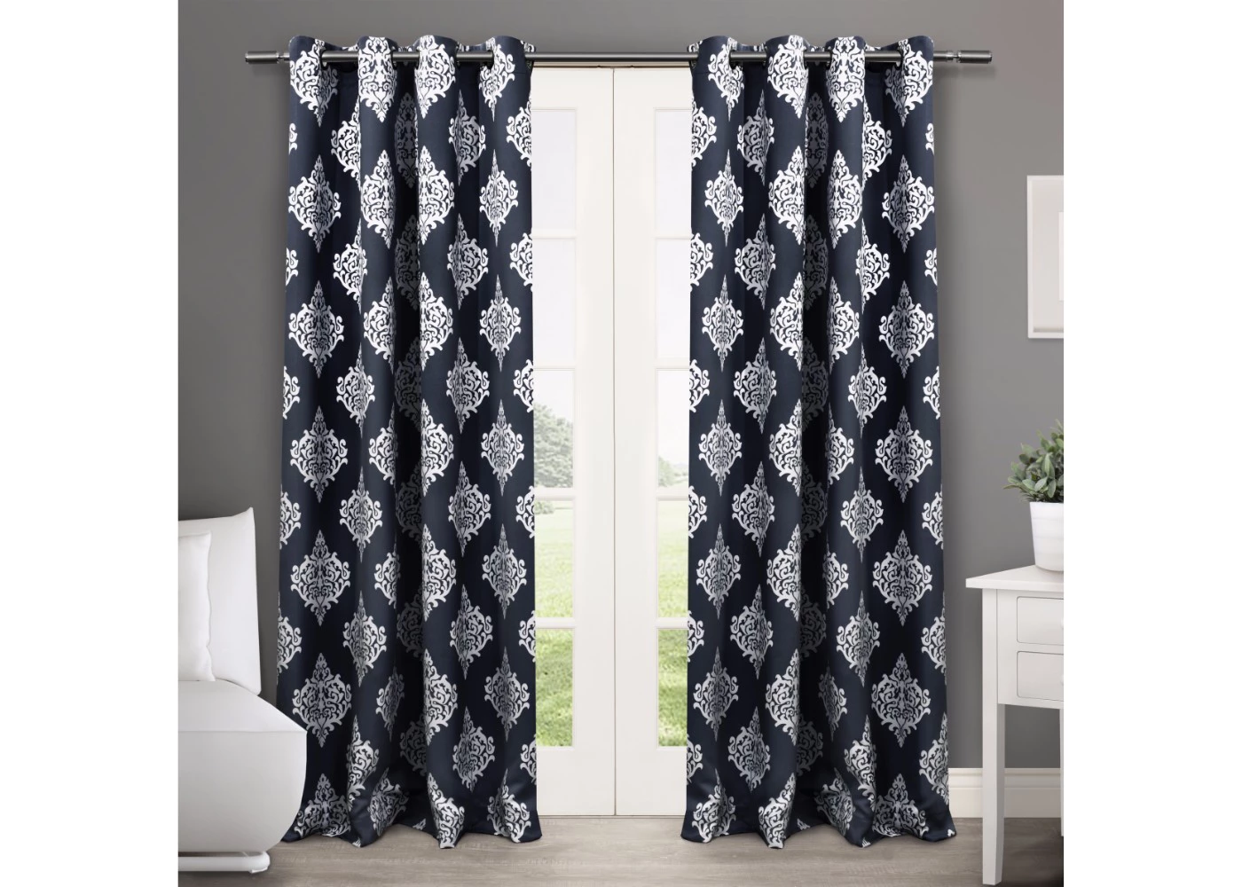 Set of 2 / Pair Medallion Blackout Thermal Grommet Top Window Curtain Panels Exclusive Home - image 1 of 5