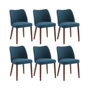 Dining Chair Set of 6, Linen Upholstered Dining Chair with Wood Legs, Wing Backrest, Wooden Kitchen Chair, Kitchen Chairs with Thick Cushions - 1 of 4