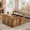 Tribesigns Lift Top Coffee Table, 33.46'' Square Wooden Center Cocktail Table with Large Hidden Storage Compartment for Living Room, Rustic Brown - 3 of 4