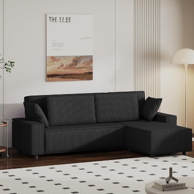 Corduroy Sectional Sofa, L Shaped Modern Corduroy Couch with Chaise, Comfy Sofa Couch with Deep Chaise for Living Room
