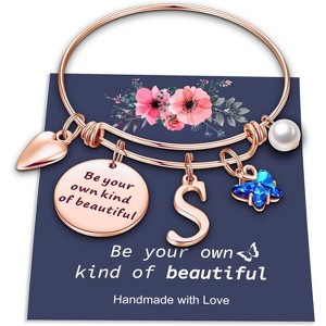 Butterfly Initial Bracelets for Teen Girls and Women with Crystal Butterfly and Pearl, Expandable Bangle - 1 of 4