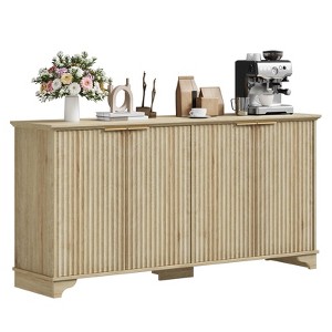 Sideboard, Buffet Cabinet - Sunvasagoo with 4 Fluted Doors, Adjustable Shelves, Farmhouse Storage for Kitchen, Living Room, Coffee Bar - 1 of 4