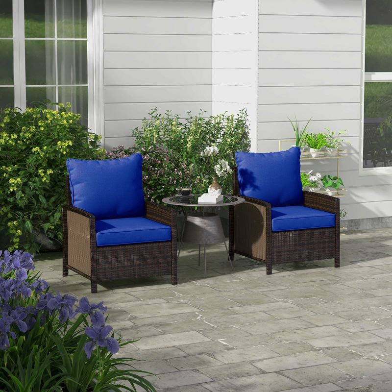 Outsunny 4 Patio Chair Cushions with Seat Cushion & Backrest, Fade Resistant Seat Replacement Cushion Set, Blue, 2 of 7