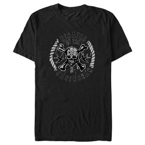 Men's Pirates of the Caribbean: Curse of the Black Pearl Black and White Rope Skull Logo T-Shirt - 1 of 4