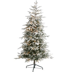 Nearly Natural 6.5-ft Flocked Manchester Spruce Artificial Christmas Tree with 300 Lights and 781 Bendable Branches - 1 of 4