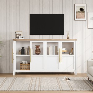 55" Farmhouse Sideboard with Glass Doors - Large Buffet Cabinet for Dining Room, Coffee Bar Storage for Living Room - 1 of 4