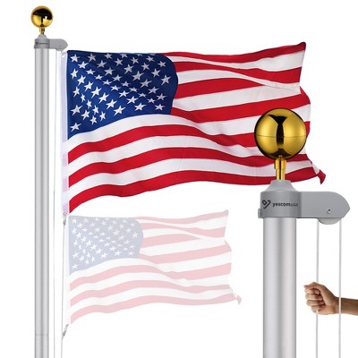 Yescom Bravery 25ft 13 Gauge Thicken Sectional Flag Pole Kit for Outside House with USA Flag Top Sliver Silver