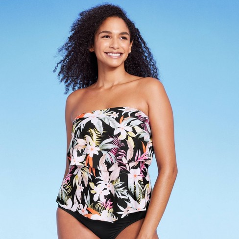 Women's Tropical Print Tiered Bandeau Tankini Top - Kona Sol™ Black Xl :  Target