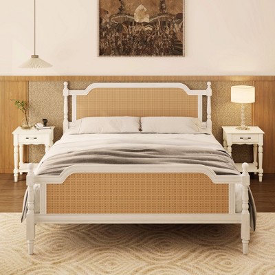 NicBex Traditional Style Queen/King Platform Bed Frame with Rattan Headboard and Footboard,Under Bed Storage,No Box Spring Needed,Easy Assembly