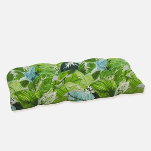 Lush Leaf Jungle Wicker Outdoor Loveseat Cushion Green - Pillow Perfect: Weather-Resistant Tufted Bench Cushion - 1 of 4