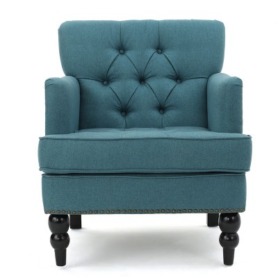 Handcrafted Medford Teal Linen Floral Accent Chair