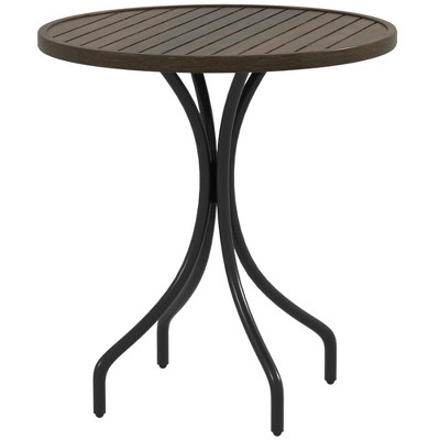 Resenkos Outdoor Side End Table, End Table, Outdoor Couch Table,26" Round Patio Table with Steel Frame and Slat Tabletop, Distressed Brown