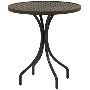 Resenkos Outdoor Side End Table, End Table, Outdoor Couch Table,26" Round Patio Table with Steel Frame and Slat Tabletop, Distressed Brown - 1 of 4