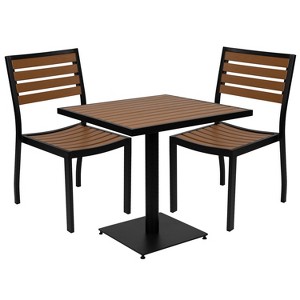 Emma and Oliver Outdoor Patio Bistro Dining Table Set with 2 Chairs and Faux Teak Poly Slats - 1 of 4
