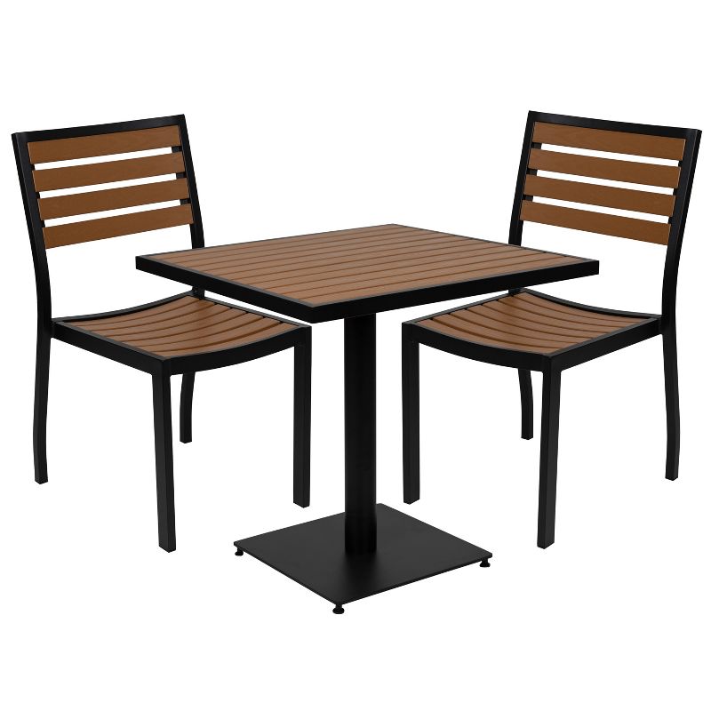 Merrick Lane 3 Piece Patio Table and Chairs Set Faux Teak Wood And Metal Indoor/Outdoor Table and Chairs with All-Weather Purpose, 1 of 17