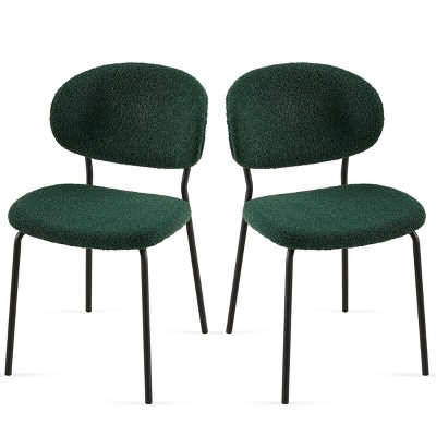 SEVOBAL Dining Chairs Set of 2 Dark Green Boucle Fabric Chairs with Black Metal Legs and Cantilevered Design, Green, 22.83"*18.7"*33.07"