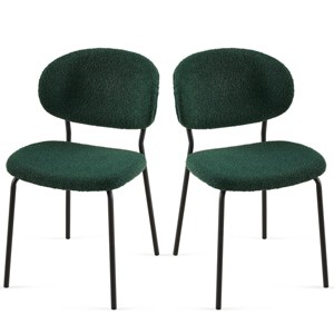 SEVOBAL Dining Chairs Set of 2 Dark Green Boucle Fabric Chairs with Black Metal Legs and Cantilevered Design, Green, 22.83"*18.7"*33.07" - 1 of 4