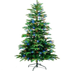 7.5ft Unlit Full Christmas Tree with 1019 Branch Tips, Hinged PE PVC Artificial Tree, Easy Assembly Metal Stand, Green - 1 of 4