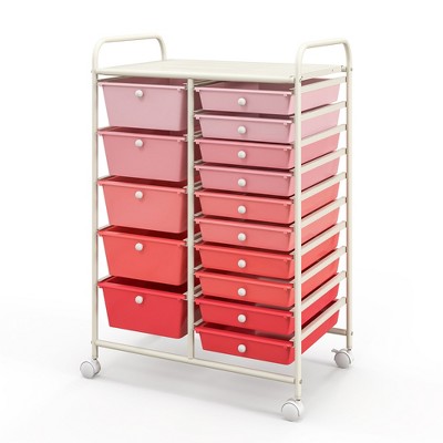 Tangkula 15 Drawer Rolling Storage Cart Opaque Multicolor Drawers Home Organizer