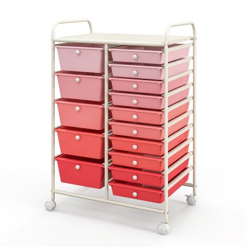 Tangkula 15 Drawer Rolling Storage Cart Opaque Multicolor Drawers Home  Organizer Mixed Pink