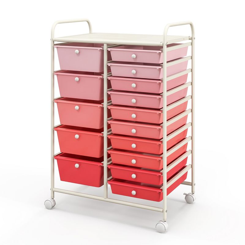 Tangkula 15 Drawer Rolling Storage Cart Opaque Multicolor Drawers Home Organizer, 1 of 11