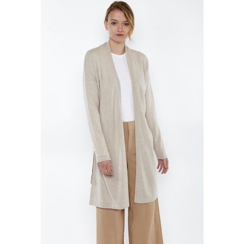 JENNIE LIU Women's 100% Pure Cashmere Long Sleeve Belted Lux Wrap Cardigan  Robe