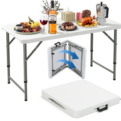 Musment 4ft Plastic Folding Table, Adjustable Height Indoor Outdoor Heavy Duty Portable with Handle, Lock for Picnic