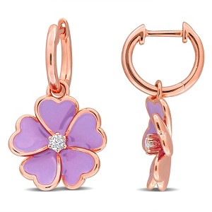 EVERLY JEWELRY | Rose Plated Sterling Silver 1/6 CT TGW White Topaz Hoop Earrings Purple Enamel Plated - 1 of 4