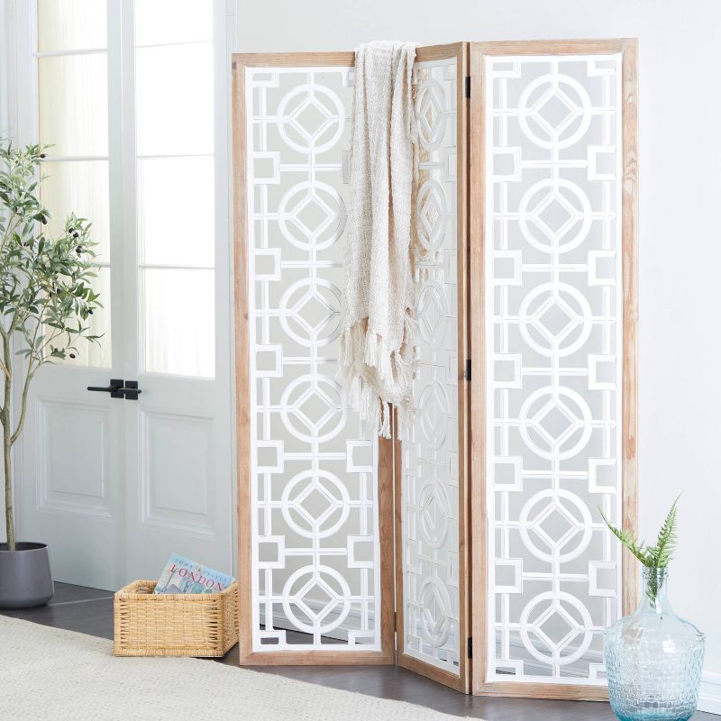 Farmhouse Wood Patterned Room Divider Screen White - Olivia &#38; May, 3 of 22