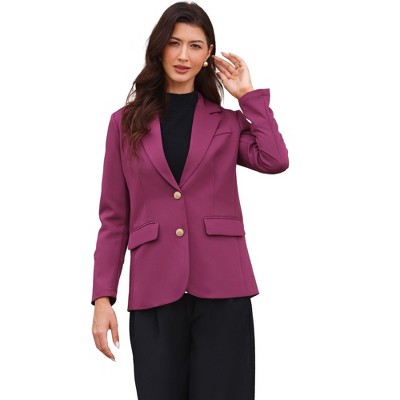 Allegra K Women Notched Lapel Single Breasted Long Sleeve Flap Pocket Straight Lined Business Casual Suit Jacket Blazer